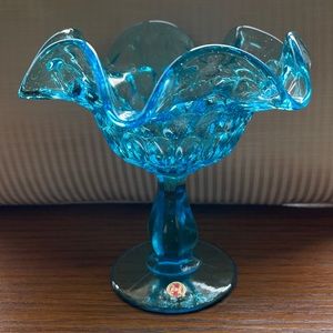 Vintage blue ruffle pedestal bowl